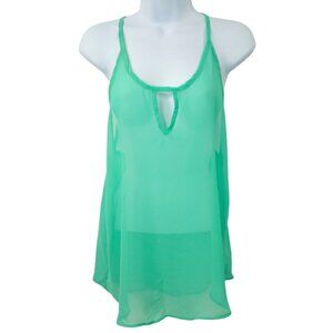 Free Culture Sheer Tank Top Cami Womens M Keyhole Front Racerback Green NEW